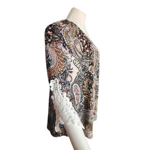 Stem & Vine Paisley Boho Top Womens Plus 1X Black Floral Lace Sleeve Blouse NWT